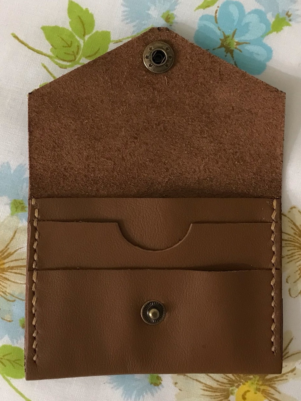 Women's Tan Leather Envelope Wallet with Snap Closure